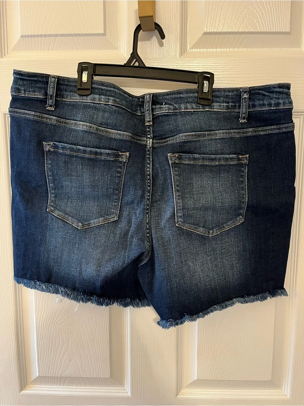 Mid Wash Denim Jean Shorts with Frayed Hem - Picture 3 of 3